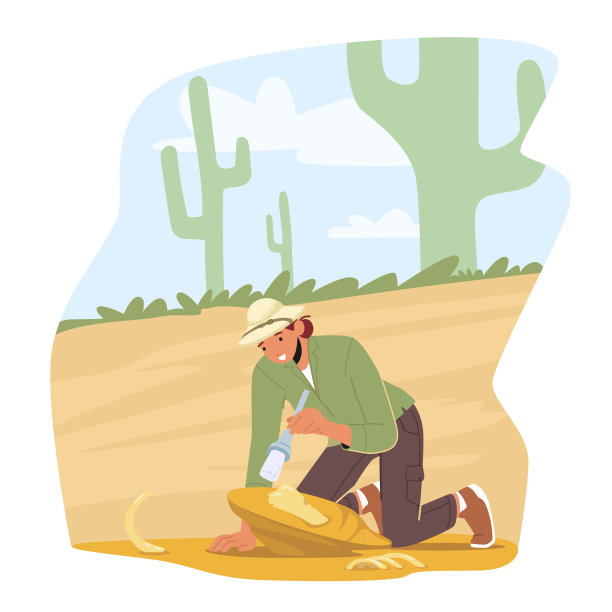 考古学家探索和研究恐龙骨骼化石。，从事考古发掘工作的古生物学家图片下载