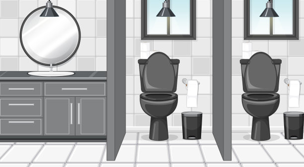 带有水池和镜子的公共厕所隔间图片下载