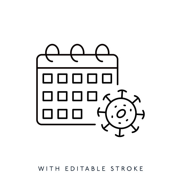 日历与微生物线图标可编辑的笔画图片下载