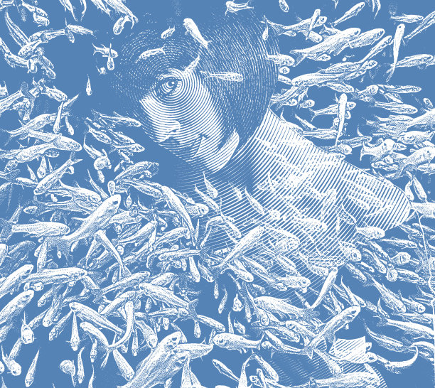 美女看着鱼缸里的宠物鱼图片下载