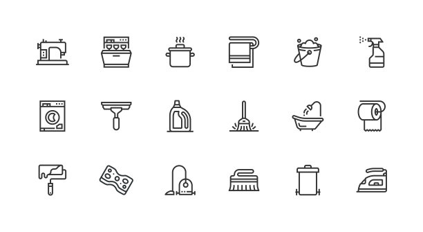 采购产品家务，卫生纸，洗衣机，熨斗，缝纫机，胡佛图标图片下载