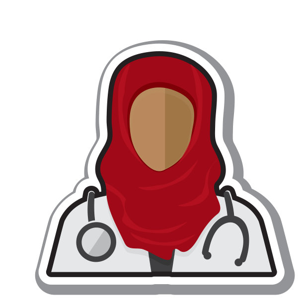 平面设计多样的医疗专业人士女性穆斯林医生主题图标与阴影图片下载