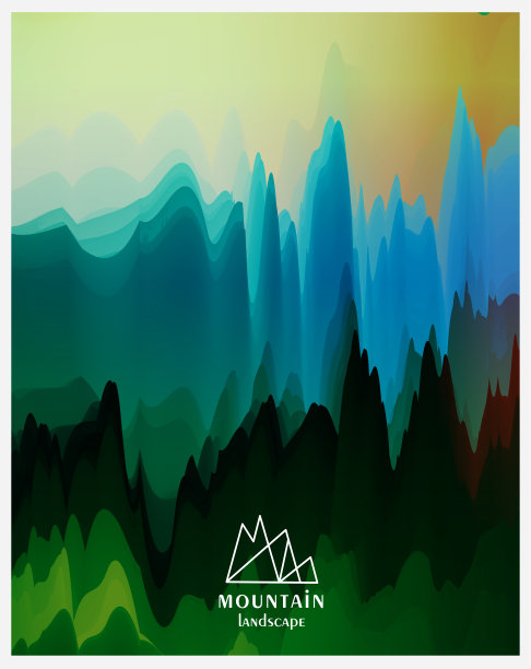 抽象多彩的超现实主义风格的水彩山景观在自然海报背景图片下载