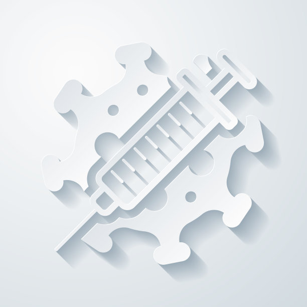 冠状病毒Covid-19疫苗。在空白背景上具有剪纸效果的图标图片下载