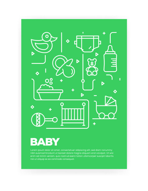 婴儿概念线风格封面设计年度报告，传单，宣传册。图片下载
