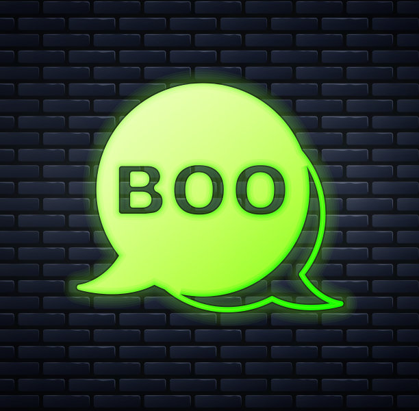 发光的霓虹灯boo讲话泡泡图标孤立上图片下载