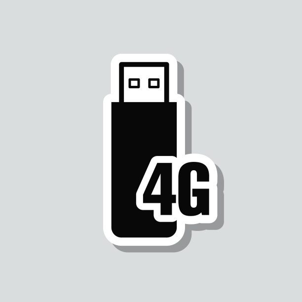 4 g USB调制解调器。图标贴纸在灰色背景图片下载