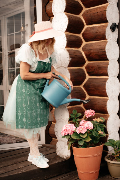 一个漂亮的女孩。门廊上的一个女人。一个人在工作。照片留念图片下载