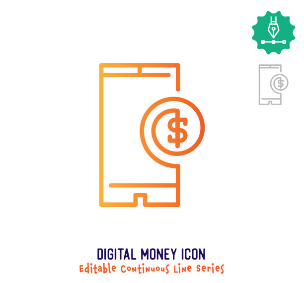 数字货币连续线可编辑图标图片下载