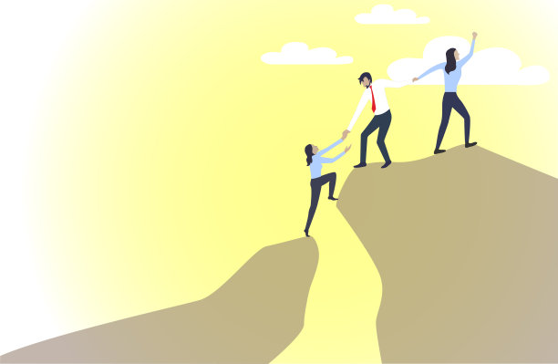 群策群力攀登高峰，团队协作，成功经营理念。图片下载