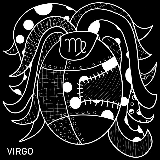 处女星座的彩色页面。蒸汽朋克风格的着色书。图片下载