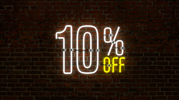 3D折扣标志在砖墙背景图片下载