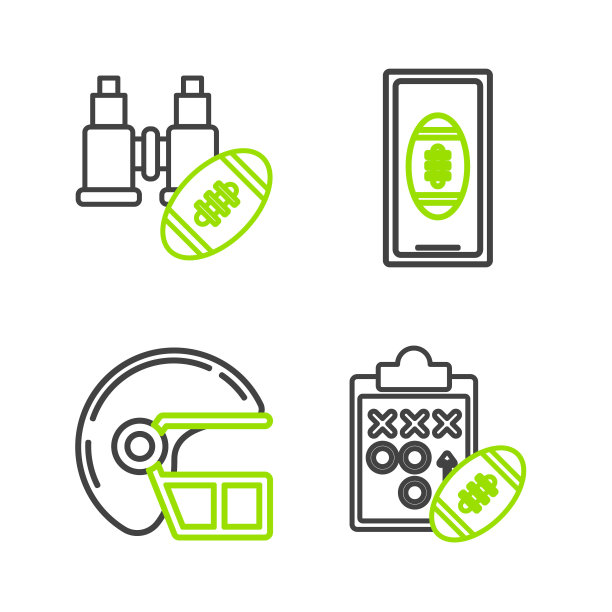 设定路线规划策略概念，美式橄榄球头盔，智能手机与美式屏幕和双筒望远镜和图标。向量图片下载