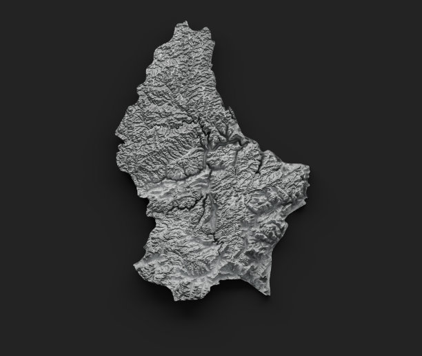 卢森堡地图阴影浮雕颜色高度地图黑色背景三维插图图片下载