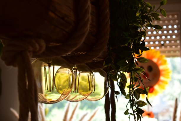 餐厅的绳木吊灯装饰图片下载