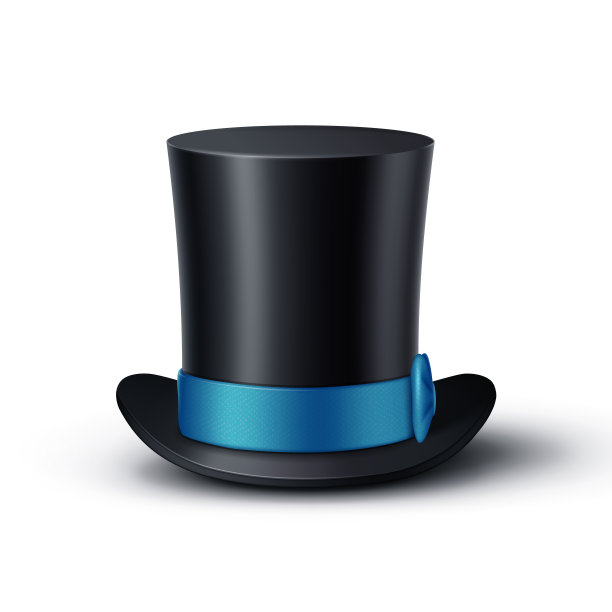 大礼帽，高礼帽，圆筒帽，一顶有蓝丝带和蝴蝶结的礼帽图片下载