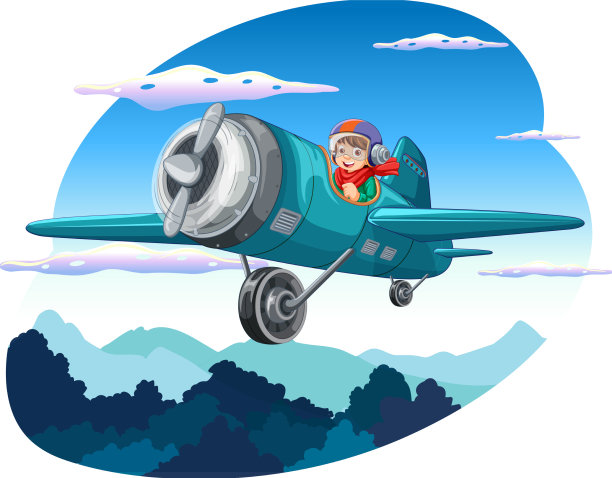 快乐的男孩在空中骑飞机图片下载