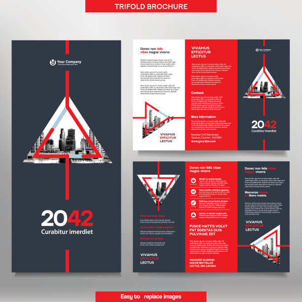 商业宣传册模板在三折叠布局。企业设计单张，可更换形象。图片下载