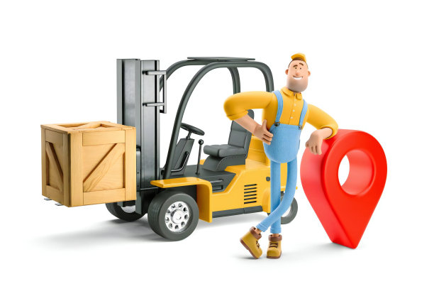 卡通叉车孤立在白色背景。3 d演示。图片下载