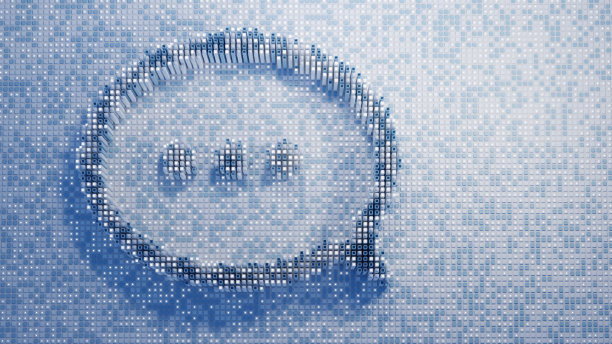 用体素元素制作的语音泡泡符号，聊天机器人，人工智能通信概念图片下载