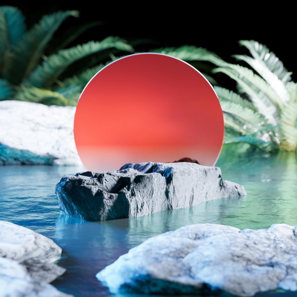 热带夏日场景，产品展示平台。3 d渲染。图片下载