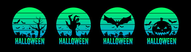 复古，日落，万圣节t恤设计，快乐的万圣节派对打印集蝙蝠，僵尸手，南瓜复古80年代的风格。矢量插图。90年代，80年代，70年代，80年代，90年代，70年代图片下载