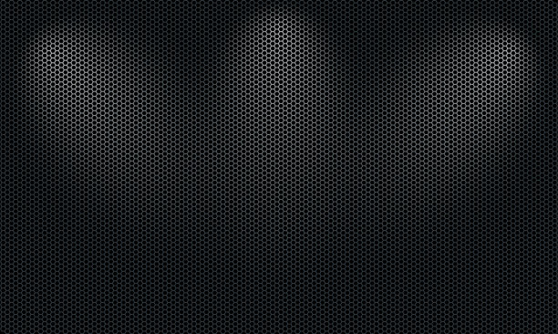 碳纤维纹理背景，新技术抽象，矢量插图。六边形暗背景。黑色蜂窝状抽象金属网格图案技术壁纸与灯光斑点图片下载