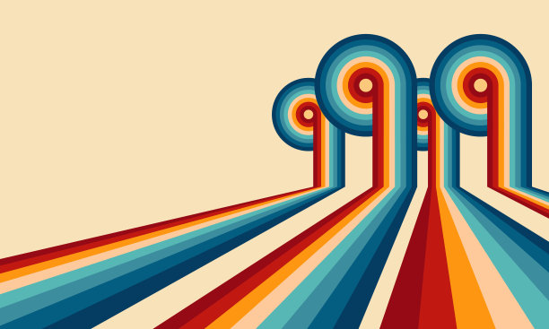 复古条纹背景，海报，横幅样本，复古的颜色从1970年代，1980年代，70年代，80年代，90年代。复古复古70年代风格的条纹背景海报线条。形状矢量设计图形80年代图片下载