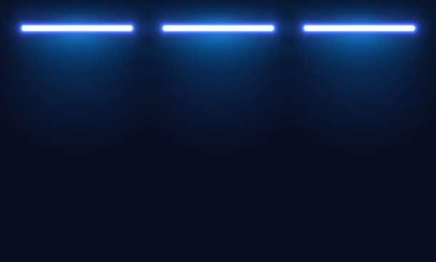 蓝色霓虹灯矢量，背光底墙与荧光灯，霓虹灯矢量，辐射，黑暗背景与地方在霓虹灯的文字。卤素灯或led灯元素为夜间聚会或游戏设计。图片下载