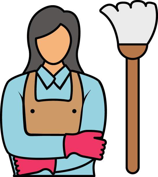 女佣矢量颜色设计，家政标志，办公室看门人标志，搬运工或清洁设备库存插图，打杂女工概念图片下载