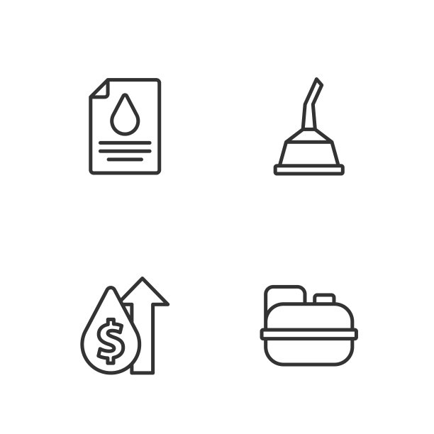 设置汽油罐线，油价上涨，合同钱笔及电机机油图标。向量图片下载