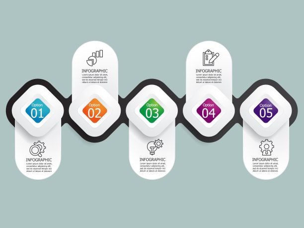 摘要圆形方形步骤时间线信息图元素报告背景与业务线图标5个步骤图片下载