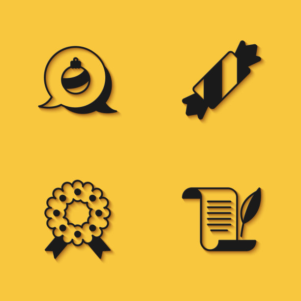 设置圣诞球，信封，花环和糖果图标与长阴影。向量图片下载