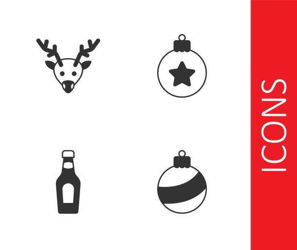 设置圣诞球，驯鹿，香槟瓶和图标。向量图片下载
