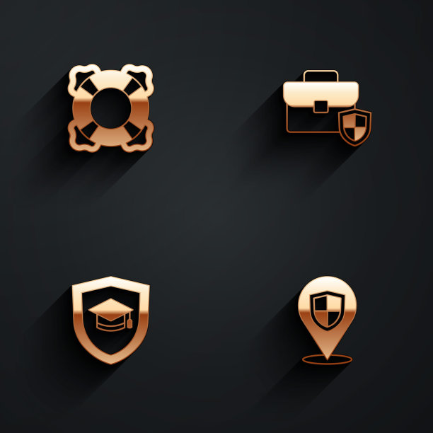 设置救生圈，公文包与盾牌，毕业帽和位置图标与长阴影。向量图片下载