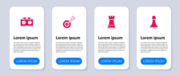 设置象棋棋子，经典飞镖板和箭和时间象棋时钟。业务信息图表模板。向量图片下载