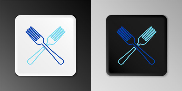 线交叉叉图标隔离在灰色背景。餐具的象征。色彩缤纷的轮廓概念。向量图片下载