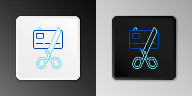 线剪刀切割信用卡图标孤立的灰色背景。在线支付。取现。金融业务。购物的迹象。色彩缤纷的轮廓概念。向量图片下载