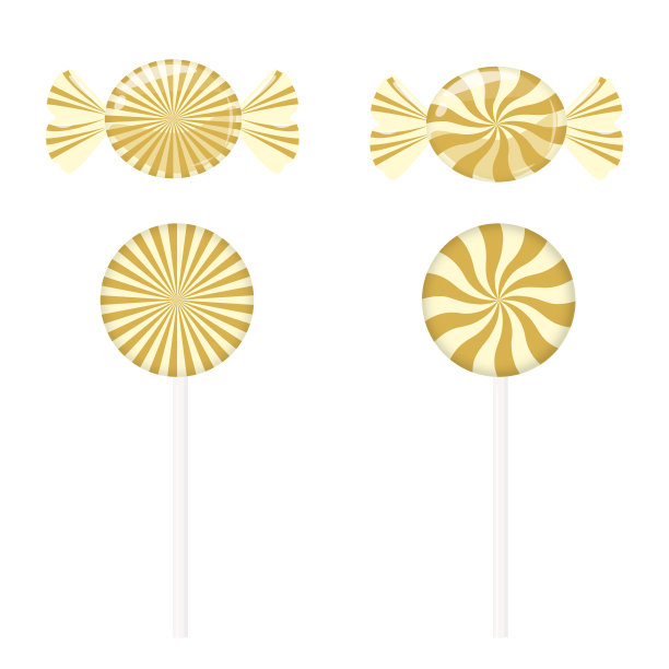 设置金色或橙色的糖果。设计元素为圣诞节、新年、生日、聚会。矢量插图隔离在白色背景上图片下载