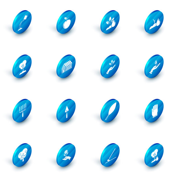 集苹果，浇水植物，发芽，树的地面，花园耙工作，农场的房子，发芽手的环保和植物图标。向量图片下载