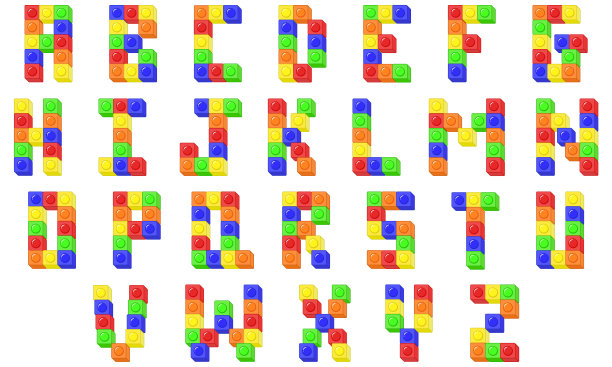 块字母表英语字母块在着色现代风格的绘图包集图片下载