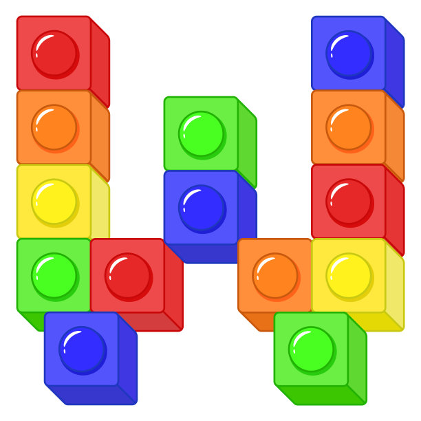 积木字母英文字母W块在着色现代风格绘画图片下载