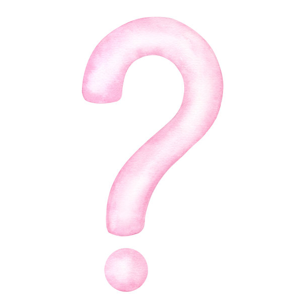 粉色问号，姑娘。手绘水彩插图孤立的白色背景。用于性别揭秘派对，婴儿派对，儿童纺织品图片下载