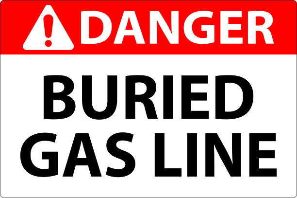 危险标志埋在白色背景的燃气管道图片下载