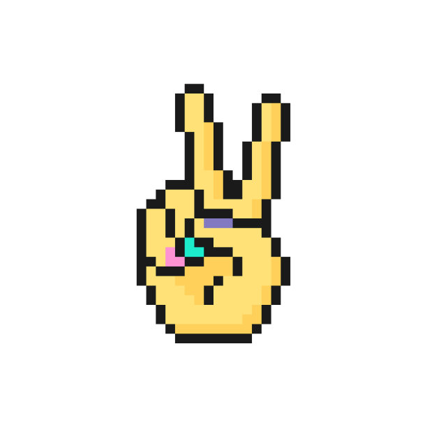 像素美术设计中的和平或胜利手势V图标图片下载