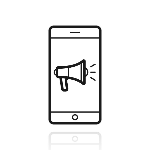带扩音器的智能手机。白色背景上反射的图标图片下载