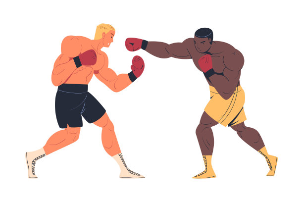 两个强大的专业拳击手在短裤和手套战斗或训练卡通矢量插图图片下载