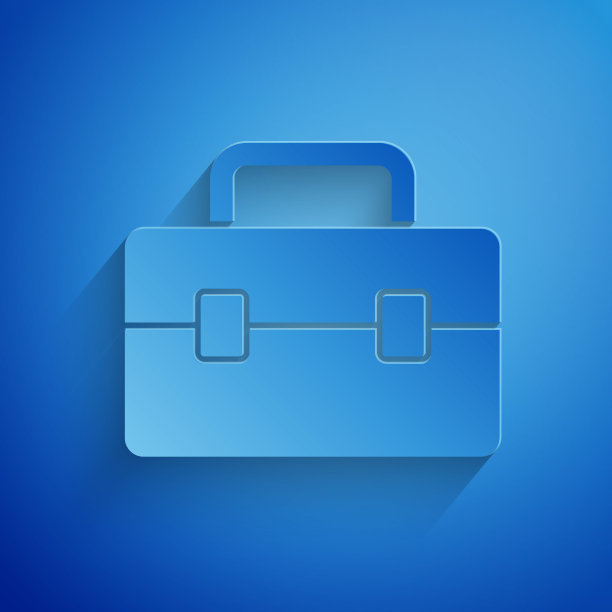 剪纸工具箱图标孤立的蓝色背景。工具箱标志。纸艺风格。向量图片下载