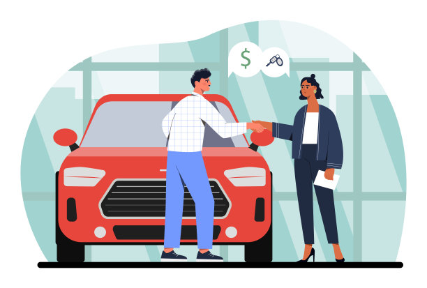 买方和卖方在汽车展厅矢量概念图片下载