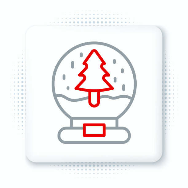 线圣诞雪花地球仪与飘落的雪和圣诞树图标孤立在白色背景。圣诞快乐，新年快乐。色彩缤纷的轮廓概念。向量图片下载